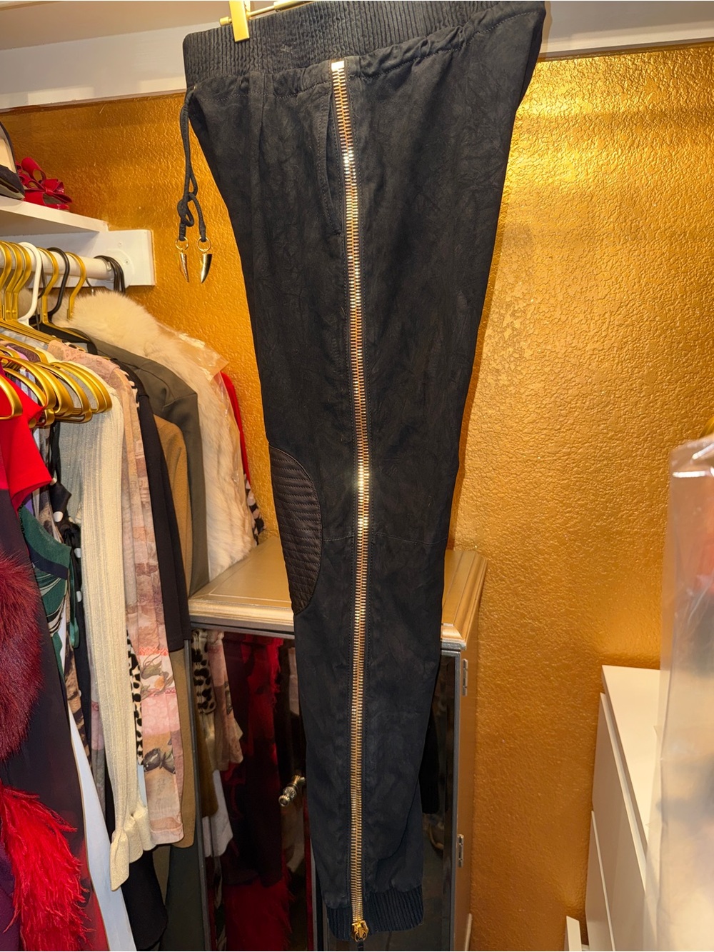 Black Giuseppe Zanotti Shark Tooth Sweatpants with Gold Zippers